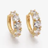 Brass Micro Pave Clear Cubic Zirconia Huggie Hoop Earrings