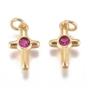 Brass Micro Pave Cubic Zirconia Tiny Cross Charms