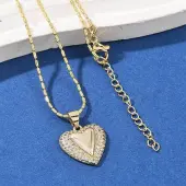 Brass Micro Pave Clear Cubic Zirconia Heart Pendant Necklaces