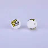 Printed Round with Chick Pattern Silicone Focal Beads