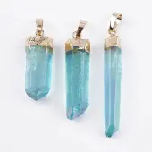 Electroplated Natural Quartz Crystal Pendants