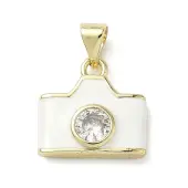 Brass Micro Pave Cubic Zirconia Enamel Camera Charms