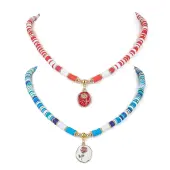 2Pcs 2 Style Alloy Enamel Flower Pendant Necklaces Set