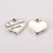 Wedding Theme Antique Silver Tone Tibetan Style Heart with Father of the Groom Rhinestone Charms