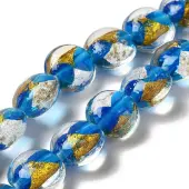 Handmade Gold Foil and Silver Foil Lampwork Flat Round Beads