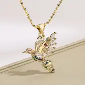 Brass Pave Cubic Zirconia Little Bird Pendant Necklaces