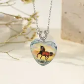 Heart with Horse Pattern Glass Pendant Necklaces