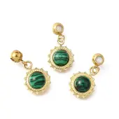304 Stainless Steel Pave Synthetic Malachite Sun Pendants