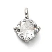 925 Sterling Silver Clear Cubic Zirconia Flat Round Charms