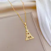 Brass Micro Pave Clear Cubic Zirconia Eiffel Tower Love Pendant Necklaces