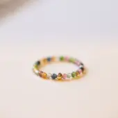 Natural Rainbow Tourmaline Round Beaded Finger Rings