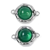 Brass Pave Natural Green Onyx Agate(Dyed & Heated) Flat Round Links Connector Charms