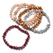 Dyed Natural Cultured Freshwater Pearl Beads Stretch Bracelets