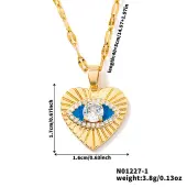Chic Minimalist Brass Blue Enamel Evil Eye Heart Pendant Dapped Chain Necklace for Women