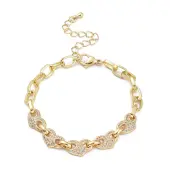 Brass Micro Pave Clear Cubic Zirconia Link Chain Bracelets