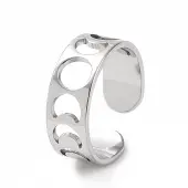 Non-Tarnish 304 Stainless Steel Hollow Out Moon Phase Open Cuff Ring for Women