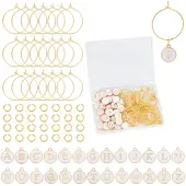 DIY Initial Letter A-Z Alphabet Brass Enamel Wine Glass Charm Rings Making Kits