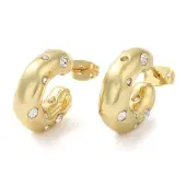 Rack Plating Brass Round with Heart Stud Earrings with Cubic Zirconia