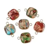 Brass Pave Natural Imperial Jasper Connector Charms