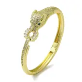 Brass Pave Clear & Green Cubic Zirconia Leopard Hinged Bangle for Women