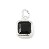 925 Sterling Silver Pave Cubic Zirconia Square Charms with Jump Rings and 925 Stamp