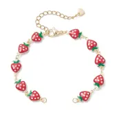 Brass Enamel Red Strawberry Link Chain Bracelet Makings
