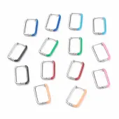 Two Tone 304 Stainless Steel Rectangle Huggie Hoop Earrings with Enamel for Women