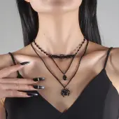 Iron & Teardrop Resin Halloween Bat Spider Pendant Double Layered Necklaces for Women