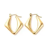 Ion Plating(IP) 304 Stainless Steel Chunky Rhombus Hoop Earrings for Women
