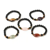 Natural Lava Rock & Oval Mixed Stone Beads Stretch Bracelet