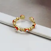 Flat Round with Evil Eye Brass Micro Pave Clear Cubic Zirconia with Enamel Cuff Rings