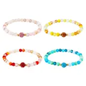 4Pcs 4 Style Glass Faceted Round Beaded Stretch Bracelets Set