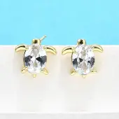 Brass Micro Pave Clear Cubic Zirconia Stud Earrings