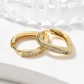 Brass Micro Pave Clear Cubic Zirconia Huggie Hoop Earrings