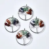 Tree of Life Mixed Stone Bead Brass Wire Wrapped Big Pendants