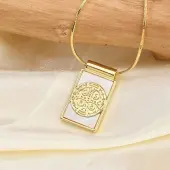 Brass Pave Shell Rectangle Saint Benedict Medal Cross Pendants Necklaces for Women