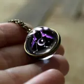 Double Glass Round with Constellation Pendant Alloy Chain Necklaces