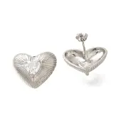 Rack Plating Heart Brass Clear Cubic Zirconia Stud Earrings