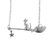 Halloween Alloy White Cat with Broom Pendant Necklaces for Women
