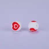 Printed Round with Heart Pattern Silicone Focal Beads