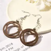304 Stainless Steel Wood Hollow Heart Dangle Earrings