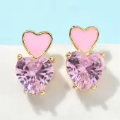 Heart Brass Cubic Zirconia Stud Earrings