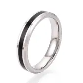 Black Enamel Grooved Line Finger Ring