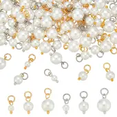 90Pcs 6 Styles Shell Pearl Round Charms with Brass Jump Rings