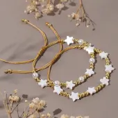 2Pcs Brass Round Beades Braided Bead Bracelets for Women