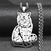 304 Stainless Steel Box Chain Hollow Cute Cat Pendant Necklaces