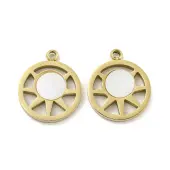 304 Stainless Steel Pave Shell Flat Round with Sun Charms