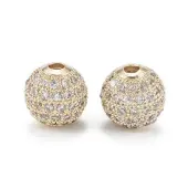 Brass Micro Pave Clear Cubic Zirconia Beads