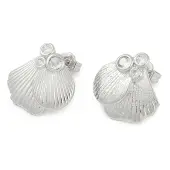Rack Plating Shell Shape Brass Pave Clear Cubic Zirconia Stud Earrings for Women