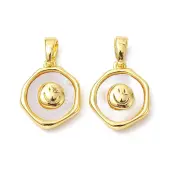 Rack Plating Brass Pave Shell Flat Round Charms with Smiling Face